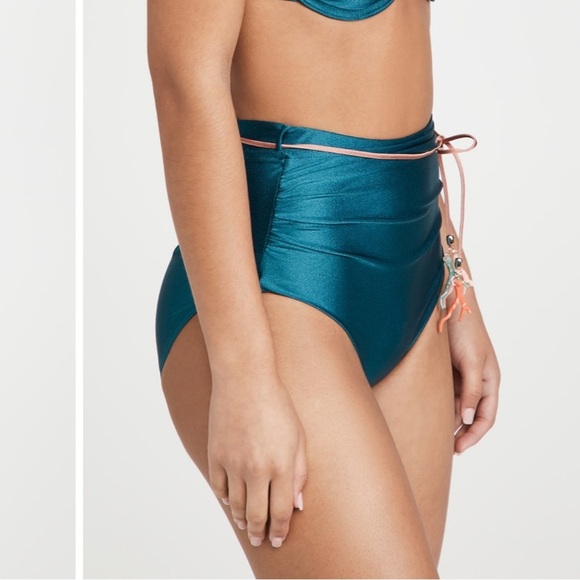 NWT Zimmerman Cassia Gathered Bikini Bottoms in Teal belted sz 4 / 6 - Picture 11 of 13